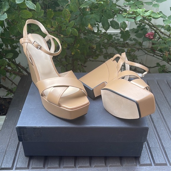 Theory - Platform Wedge Sandal in Leather - Dark Nude Size: 10 - Picture 6 of 16